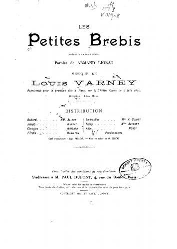 Varney - Les petites Brebis - Vocal Score - Score
