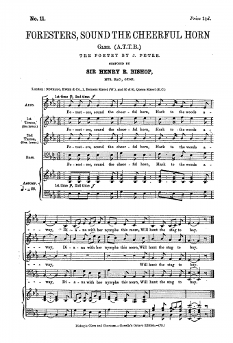Bishop - Foresters, Sound the Cheerful Horn - Score
