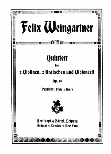Weingartner - String Quintet - Score