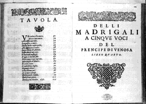 Gesualdo - ''Madrigali A Cinque Voci. Quatro Libro'' - Scores and Parts - Score