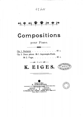 Eiges - Nocturne, Op. 1 - Score