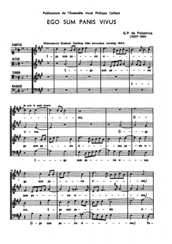 Palestrina - Ego sum panis vivus - Scores and Parts - Score