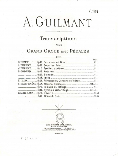Durand - Sous les Bois - For Organ (Guilmant) - Score