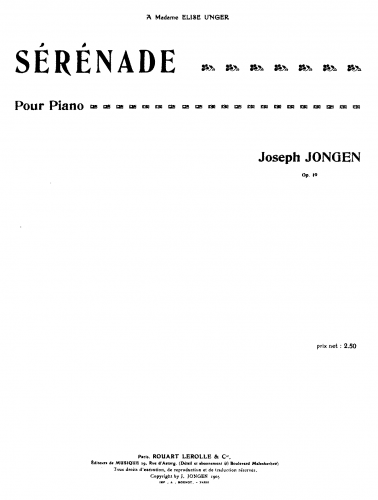 Jongen - Sérénade - Score