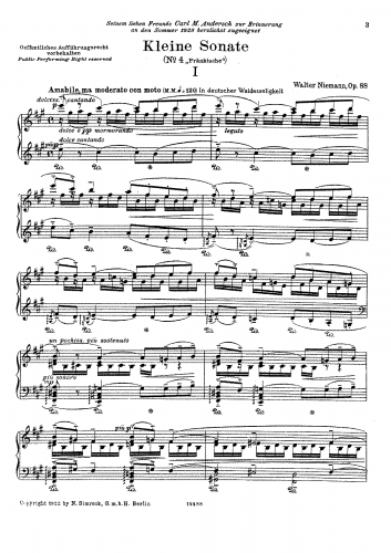 Niemann - Piano Sonata No. 4 (Fränkische), Op. 88 - Score