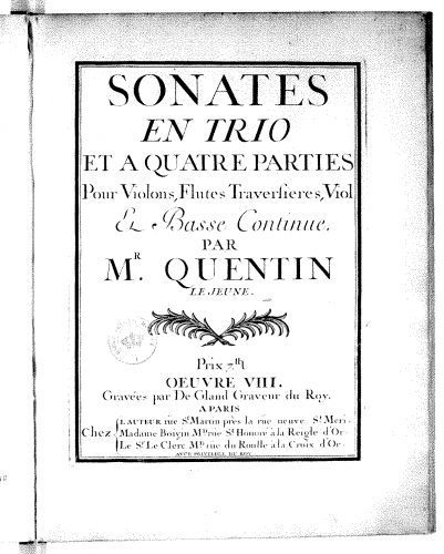 Quentin I - 6 Sonatas, Op. 8