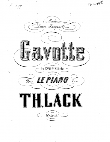Lack - Gavotte du XVIIme siècle - Piano Score - Score