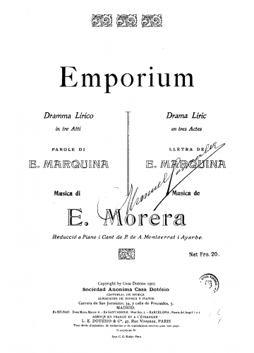 Morera - Emporium - Vocal Score - Score