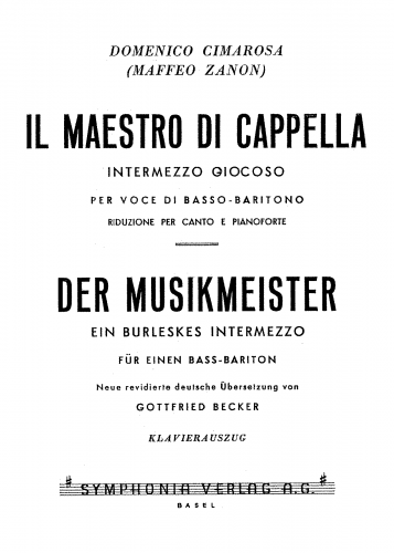 Cimarosa - Intermezzo giocoso - Vocal Score - Score