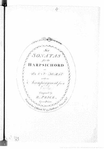 Price - 6 Sonatas for Keyboard and Violin, Op. 1 - Score