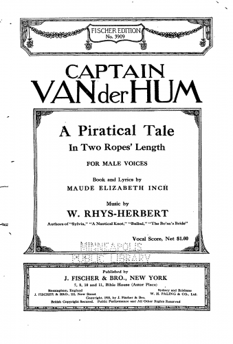 Rhys-Herbert - Captain Van der Hum - Vocal Score - Score
