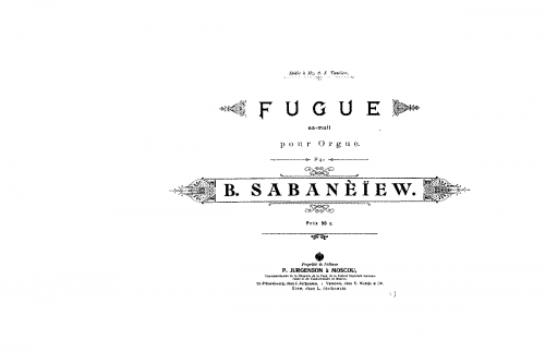 Sabaneyev - Fugue in E-flat minor - Score