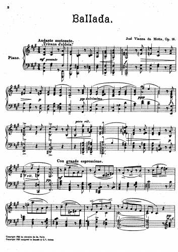 Vianna da Motta - Ballada - Piano Score