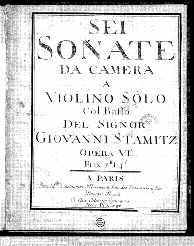 Stamitz - Violin Sonatas, Op. 6 - Scores and Parts - Score
