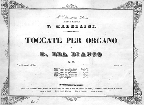 Bianco - Toccatas for Organ, Op. 16 - Score