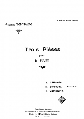 Tommasini - Trois pieces pour le piano - Score