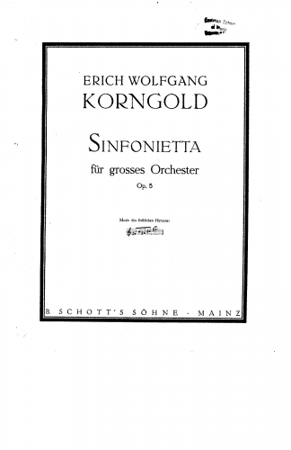 Korngold - Sinfonietta - Score