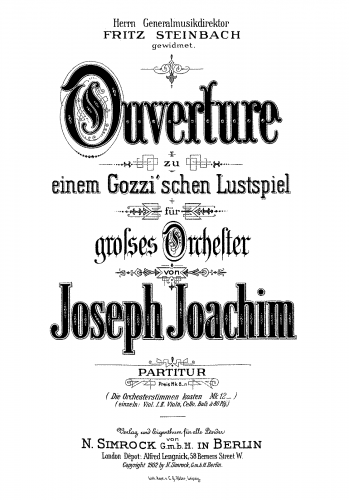 Joachim - Ouvertüre zu einem Gozzi'schen Lustspiel - Score