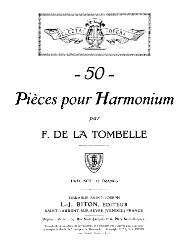La Tombelle - 50 Pièces pour harmonium - Score