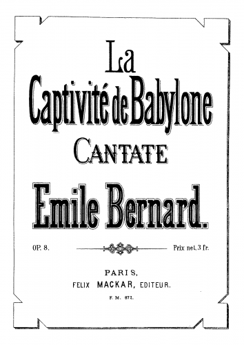 Bernard - La captivité de Babylone - Vocal Score - Score