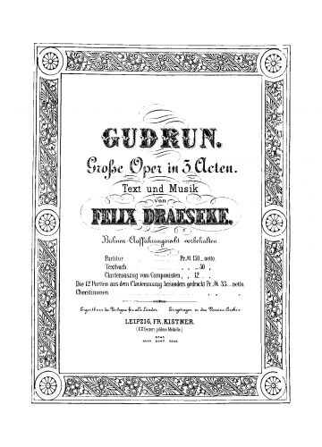 Draeseke - Gudrun - Vocal Score - Score