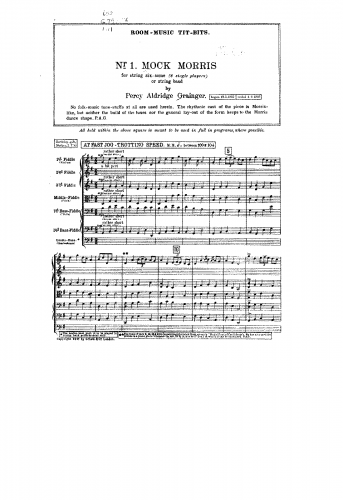 Grainger - Mock Morris - For 3 Violins, Viola and 2 Cellos (Grainger) - Score