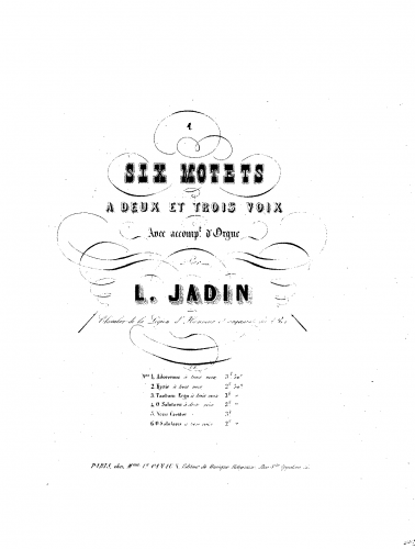 Jadin - Six motets à deux et trois voix avec accompagnement d?orgue - 1. Adoremus