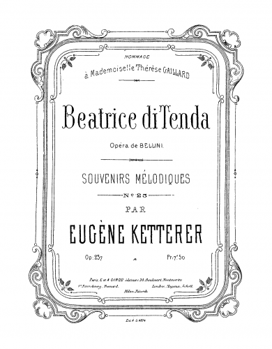 Ketterer - Souvenirs mélodiques sur 'Beatrice di Tenda' - Score