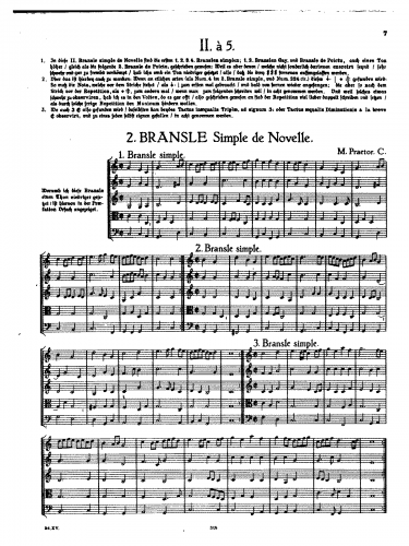Praetorius - Bransle simple de novelle - Score