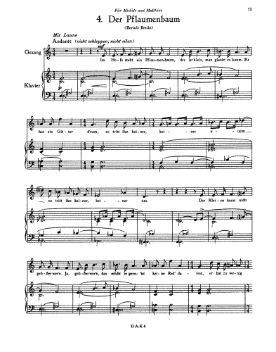 Eisler - Der Pflaumenbaum - Score
