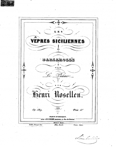 Rosellen - Les vêpres siciliennes - Piano Score - Score