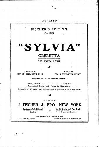 Rhys-Herbert - Sylvia - Librettos - Complete Libretto