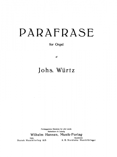 Würtz - Paraphrase on J.P.E. Hartmann's Melody 'Til Himlene rækker' - Score