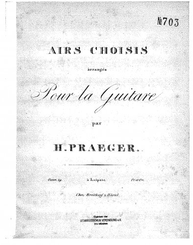 Praeger - Airs choisis arrangés, Op. 29 - Score