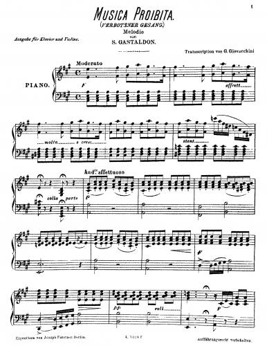 Gastaldon - Musica Proibita, Op. 5 - For Violin and Piano (Giovacchini)