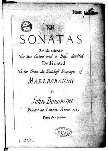 Bononcini - 12 Trio Sonatas, 1732