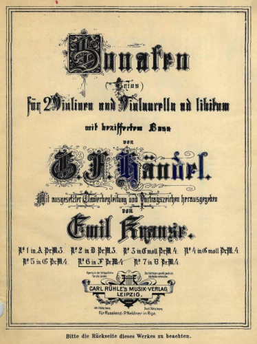 Handel - Trio Sonata in F major - For 2 Violins, Cello and Piano (Krause)