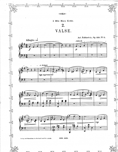 Rubinstein - Soirées musicales - Piano Score
