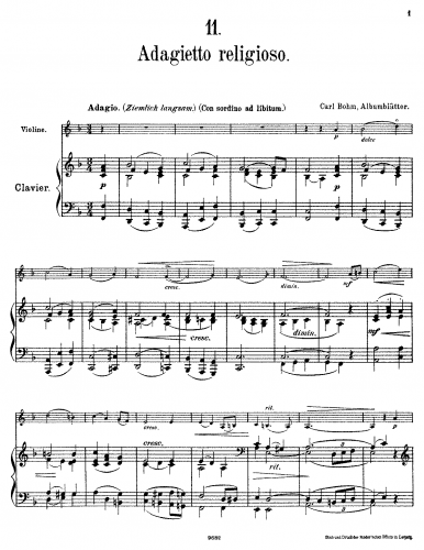 Bohm - Albumblätter - Scores and Parts Adagietto religioso (No. 11)
