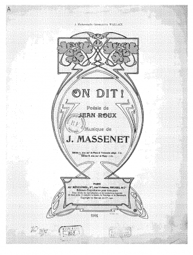 Massenet - On dit! - Scores and Parts