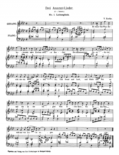 Rothe - 3 Amarant-Lieder - Score