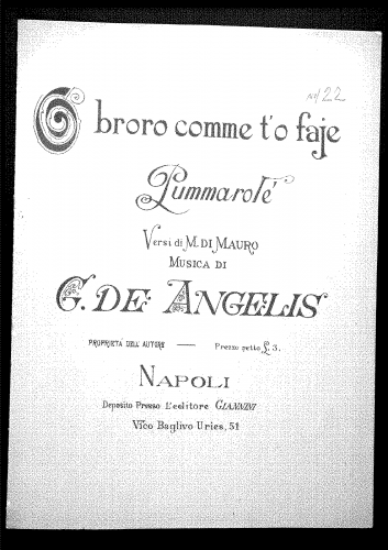 De Angelis - 'O broro comme t'o faje Pummarulé - Score