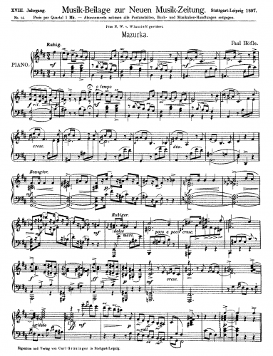 Höfle - Mazurka in B minor - Score