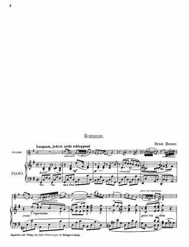 Heuser - Romanze - Piano Score
