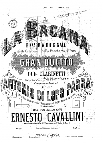 Cavallini - La Bacana: Gran Duetto for 2 clarinets and piano - Scores and Parts