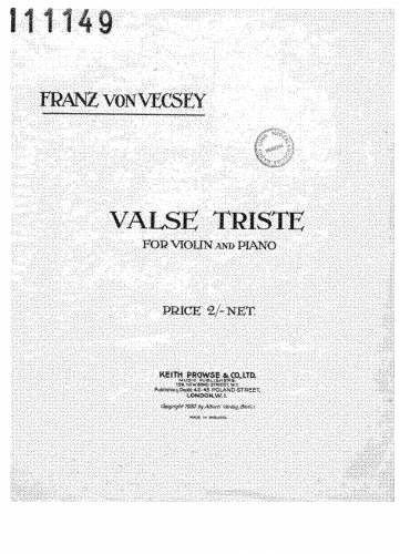 Vecsey - Valse Triste - Scores and Parts - Violin part