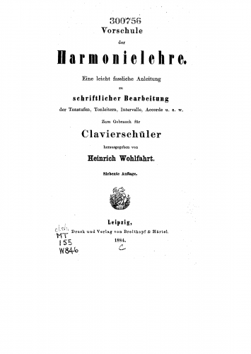 Wohlfahrt - Vorschule der Harmonielehre - Books - Complete Book