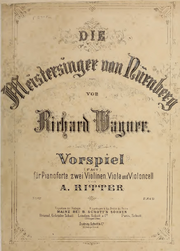Wagner - Die Meistersinger von Nürnberg - Prelude (Vorspiel) For Piano Quintet (Ritter)