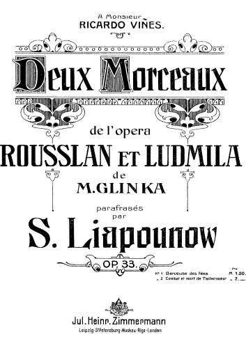 Lyapunov - 2 Morceaux de l'opera 'Rousslan et Ludmilla' de M. Glinka, Op. 33 - Score