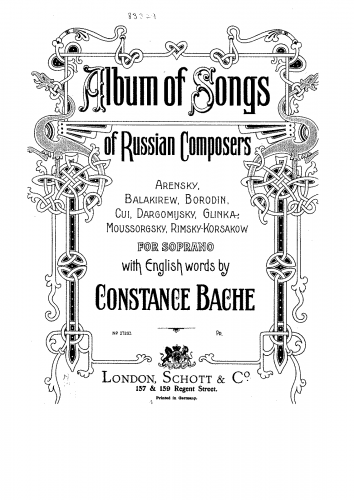 Bache - Album of Songs by Russian Composers - Score